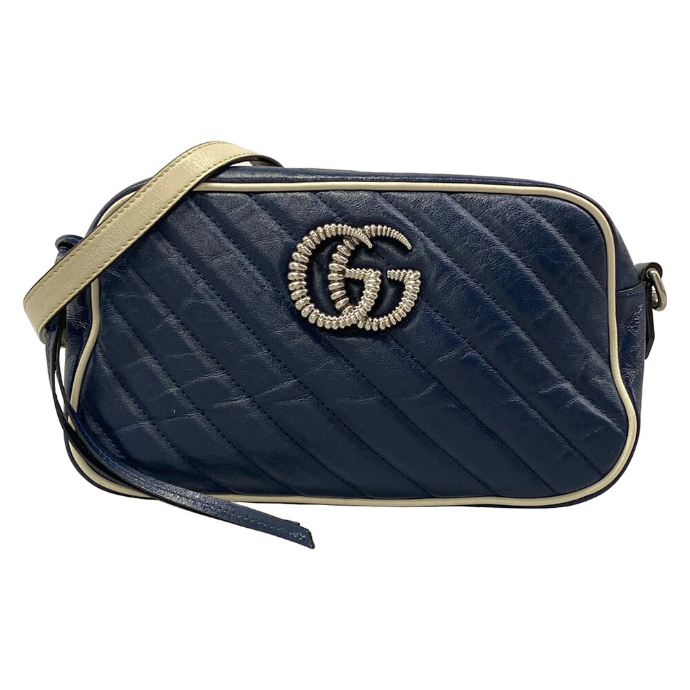 Gucci Gg Marmont Navy Leather Shoulder #363456G10B